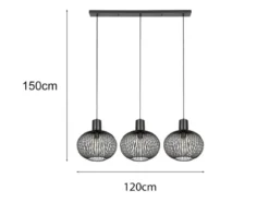 Pendelleuchte GILA 3-flammig mit Gitter Lampenschirmen Schwarz, Breite 120cm
