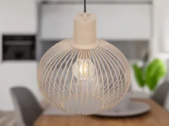 Pendelleuchte GILA mit Gitter Lampenschirm Beige Ø 33cm