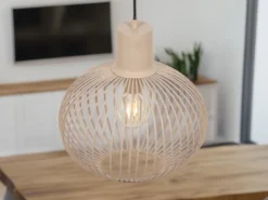 Pendelleuchte GILA mit Gitter Lampenschirm Beige Ø 33cm
