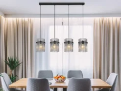Pendelleuchte GORLEY 4-flammig mit Rauchglas Stäben, Breite 110cm