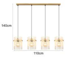 Pendelleuchte GORLEY 4-flammig mit transparenten Echtglas Stäben, Breite 110cm