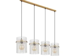 Pendelleuchte GORLEY 4-flammig mit transparenten Echtglas Stäben, Breite 110cm