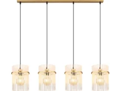 Pendelleuchte GORLEY 4-flammig mit transparenten Echtglas Stäben, Breite 110cm