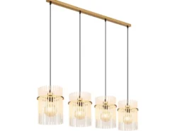 Pendelleuchte GORLEY 4-flammig mit transparenten Echtglas Stäben, Breite 110cm