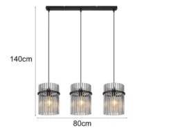 Pendelleuchte GORLEY 3-flammig mit Rauchglas Stäben, Breite 80cm