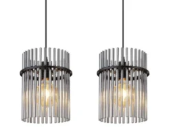 Pendelleuchte GORLEY 3-flammig mit Rauchglas Stäben, Breite 80cm