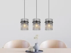 Pendelleuchte GORLEY 3-flammig mit Rauchglas Stäben, Breite 80cm