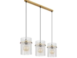 Pendelleuchte GORLEY 3-flammig mit transparenten Echtglas Stäben, Breite 80cm