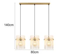 Pendelleuchte GORLEY 3-flammig mit transparenten Echtglas Stäben, Breite 80cm