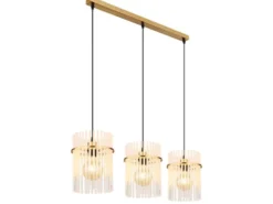 Pendelleuchte GORLEY 3-flammig mit transparenten Echtglas Stäben, Breite 80cm