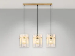 Pendelleuchte GORLEY 3-flammig mit transparenten Echtglas Stäben, Breite 80cm