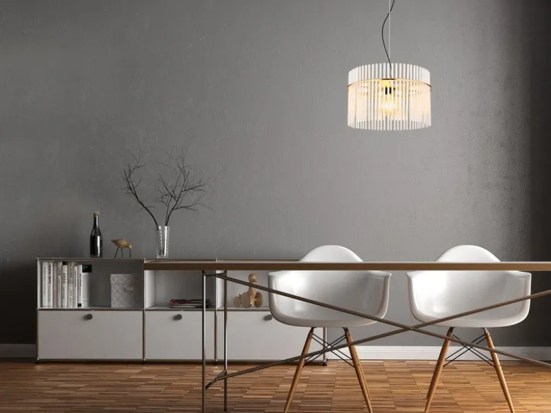 Pendelleuchte GORLEY mit transparenten Echtglas Stäben, Ø 40cm