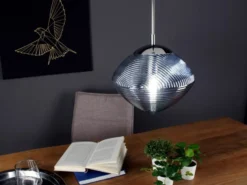 Pendelleuchte GREENWICH einflammig Relief Glasschirm in Blau, Ø 26cm