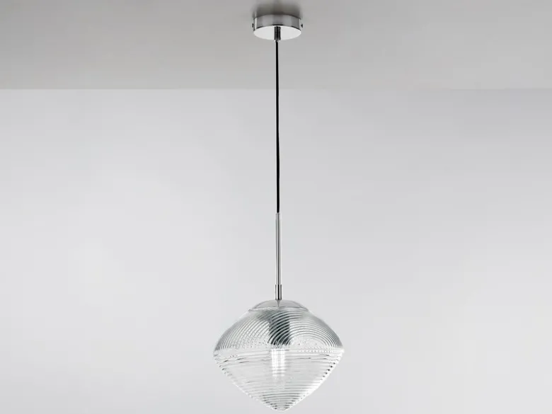 Pendelleuchte GREENWICH einflammig Relief Glasschirm in Blau, Ø 26cm