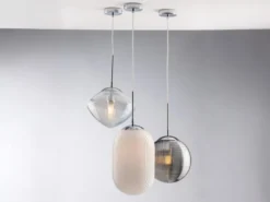 Pendelleuchte GREENWICH einflammig Relief Glasschirm in Blau, Ø 26cm