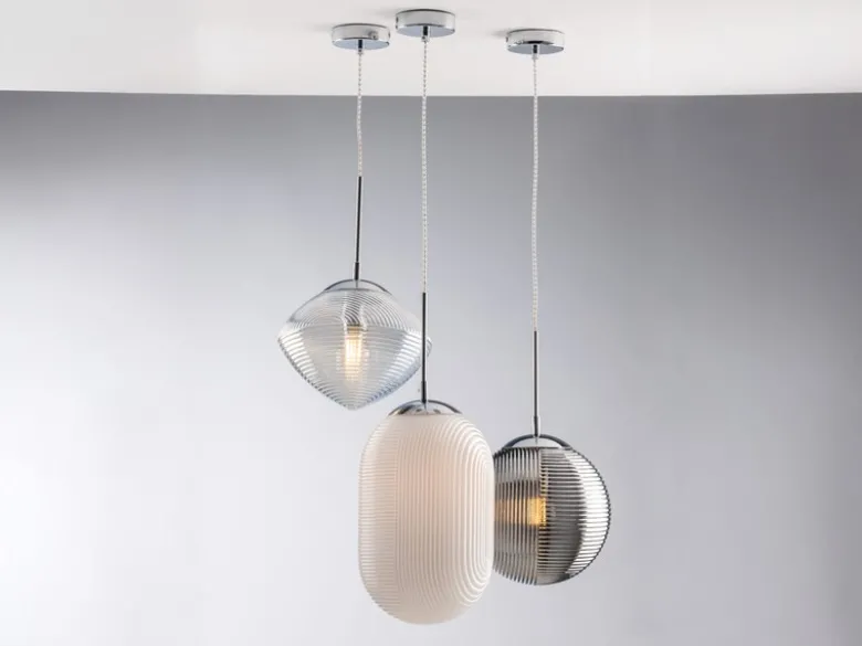 Pendelleuchte GREENWICH einflammig Relief Glasschirm in Blau, Ø 26cm