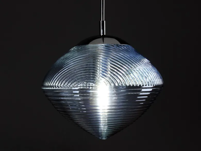 Pendelleuchte GREENWICH einflammig Relief Glasschirm in Blau, Ø 26cm