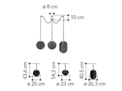 Pendelleuchte GREENWICH mit 4 Relief Glas Lampenschirmen, Abhängung bis 250cm