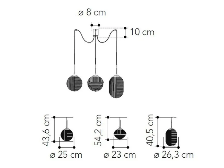 Pendelleuchte GREENWICH mit 4 Relief Glas Lampenschirmen, Abhängung bis 250cm