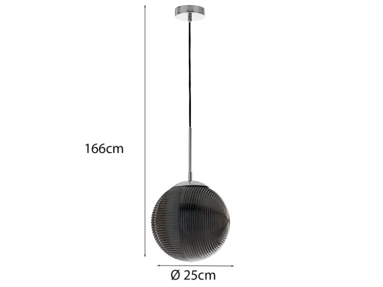 Pendelleuchte GREENWICH Relief Rauchglas Kugel Lampenschirm, Ø 25cm