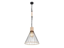 Pendelleuchte HALIA Drahtlampe Metall Schwarz mit Hanfseil, Ø 35cm