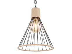 Pendelleuchte HALIA Drahtlampe Metall Schwarz mit Hanfseil, Ø 35cm