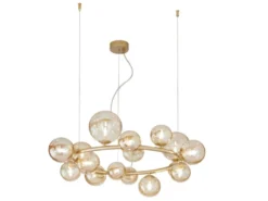 Pendelleuchte HONEY 16-flammig Gold-Glaskugeln Bernsteinfarbig, Ø 82cm
