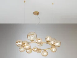 Pendelleuchte HONEY 16-flammig Gold-Glaskugeln Bernsteinfarbig, Ø 82cm