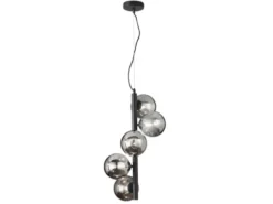 Pendelleuchte HONEY 5-flammig Schwarz-Glaskugeln Rauchglas, Höhe 183cm