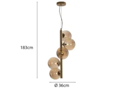 Pendelleuchte HONEY 5-flammig Gold-Glaskugeln Bernsteinfarbig, Höhe 183cm