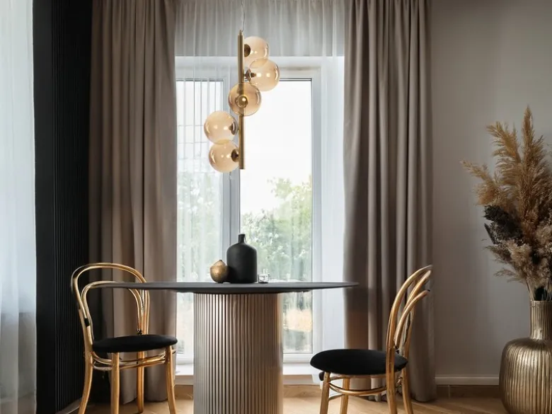Pendelleuchte HONEY 5-flammig Gold-Glaskugeln Bernsteinfarbig, Höhe 183cm