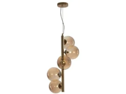 Pendelleuchte HONEY 5-flammig Gold-Glaskugeln Bernsteinfarbig, Höhe 183cm