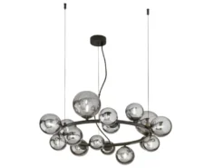 Pendelleuchte HONEY 16-flammig Schwarz-Glaskugeln Rauchglas, Ø 82cm