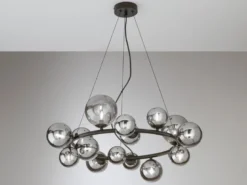 Pendelleuchte HONEY 16-flammig Schwarz-Glaskugeln Rauchglas, Ø 82cm