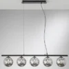 Pendelleuchte HONEY 5-flammig Schwarz-Glaskugeln Rauchglas, Breite 100cm