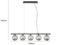 Pendelleuchte HONEY 5-flammig Schwarz-Glaskugeln Rauchglas, Breite 100cm