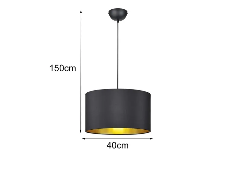 Pendelleuchte HOSTEL mit Stoff Lampenschirm Schwarz & Gold, Ø 40cm