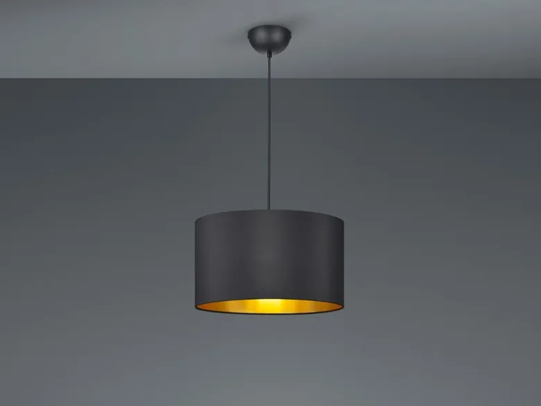 Pendelleuchte HOSTEL mit Stoff Lampenschirm Schwarz & Gold, Ø 40cm