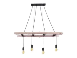 Pendelleuchte IRMGARD 4-flammig mit Leiter Holzbalken 192cm lang, Breite 115cm