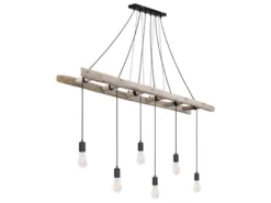 Pendelleuchte IRMGARD 6-flammig mit Leiter Holzbalken 192cm lang, Breite 160cm