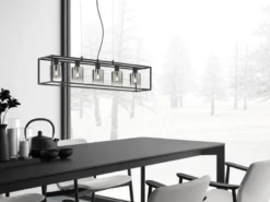 Pendelleuchte ISKA 5-flammig Schwarz mit Rauchglas, Breite 95cm