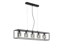 Pendelleuchte ISKA 5-flammig Schwarz mit Rauchglas, Breite 95cm