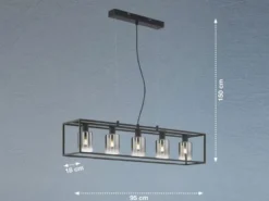 Pendelleuchte ISKA 5-flammig Schwarz mit Rauchglas, Breite 95cm