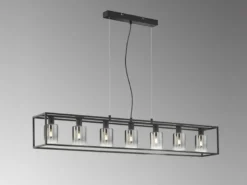 Pendelleuchte ISKA 7-flammig Schwarz lang mit Rauchglas, Breite 130cm