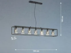 Pendelleuchte ISKA 7-flammig Schwarz lang mit Rauchglas, Breite 130cm