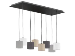 Pendelleuchte ISKO 8-flammig lang Stoffschirme bunt, Breite 115cm
