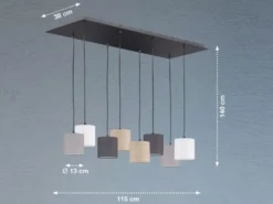 Pendelleuchte ISKO 8-flammig lang Stoffschirme bunt, Breite 115cm