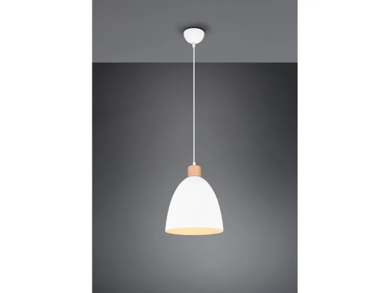 Pendelleuchte JAGGER Lampenschirm Metall/Holz Weiß, Ø 25cm