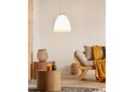 Pendelleuchte JAGGER Lampenschirm Metall/Holz Weiß, Ø 25cm