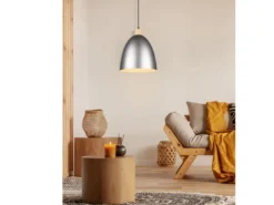 Pendelleuchte JAGGER Lampenschirm Metall/Holz Silber Antik, Ø 25cm